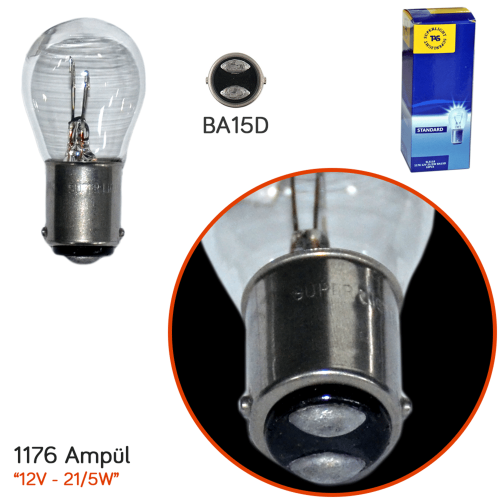 TAS Süperlight 12V 1176 Ampul 21/5W BA15D SL3118 (10 lu)