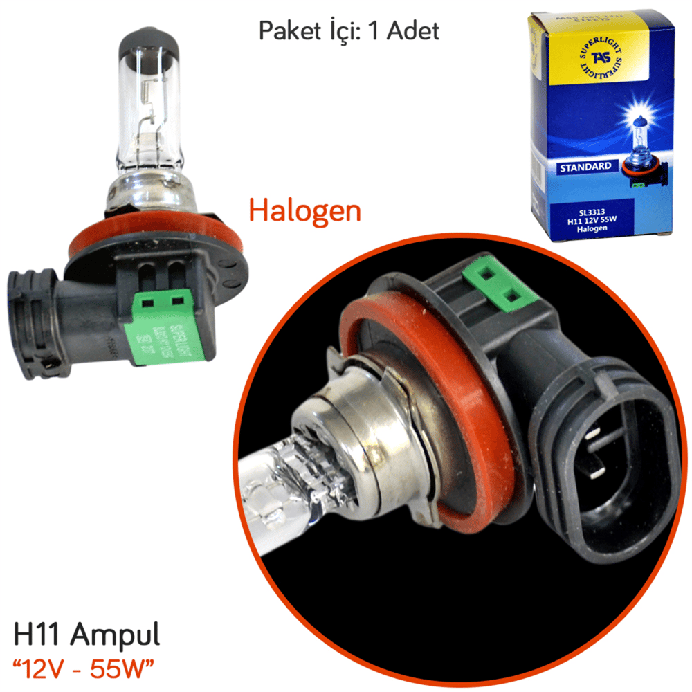 TAS Süperlight 12V H11 Ampul Halogen 55W SL3313 (10 lu)