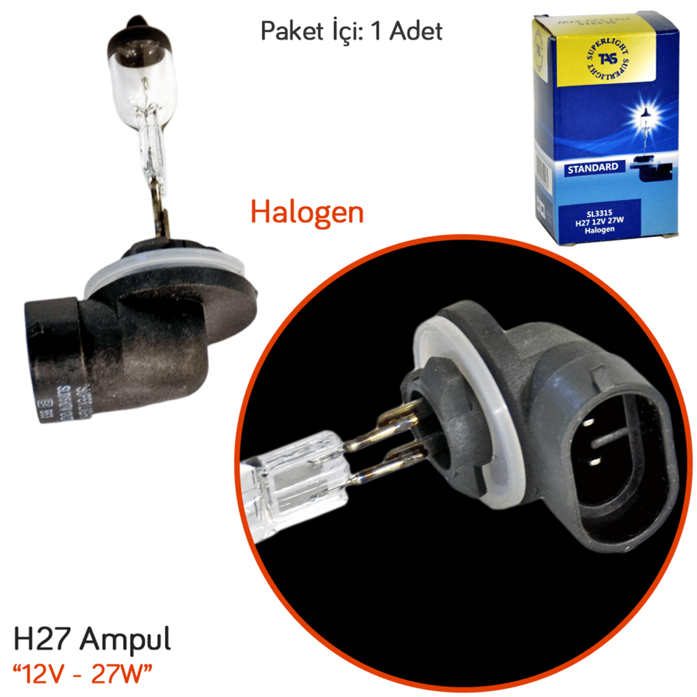 TAS Süperlight 12V H27 (881) Ampul Halogen 27W SL3315 (10 lu)