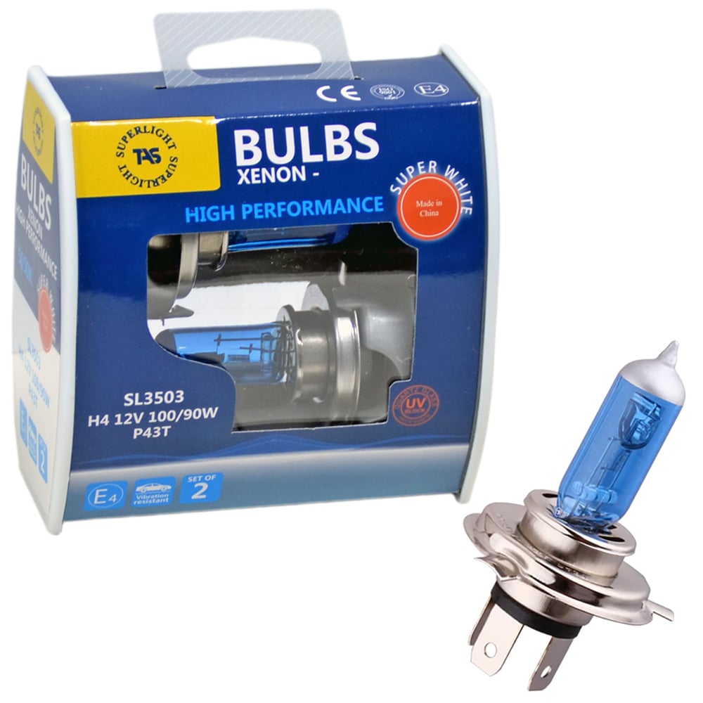 TAS Süperlight 12V H4 Ampul Halogen P43T Beyaz 100/90W 5000K 2 li SL3503