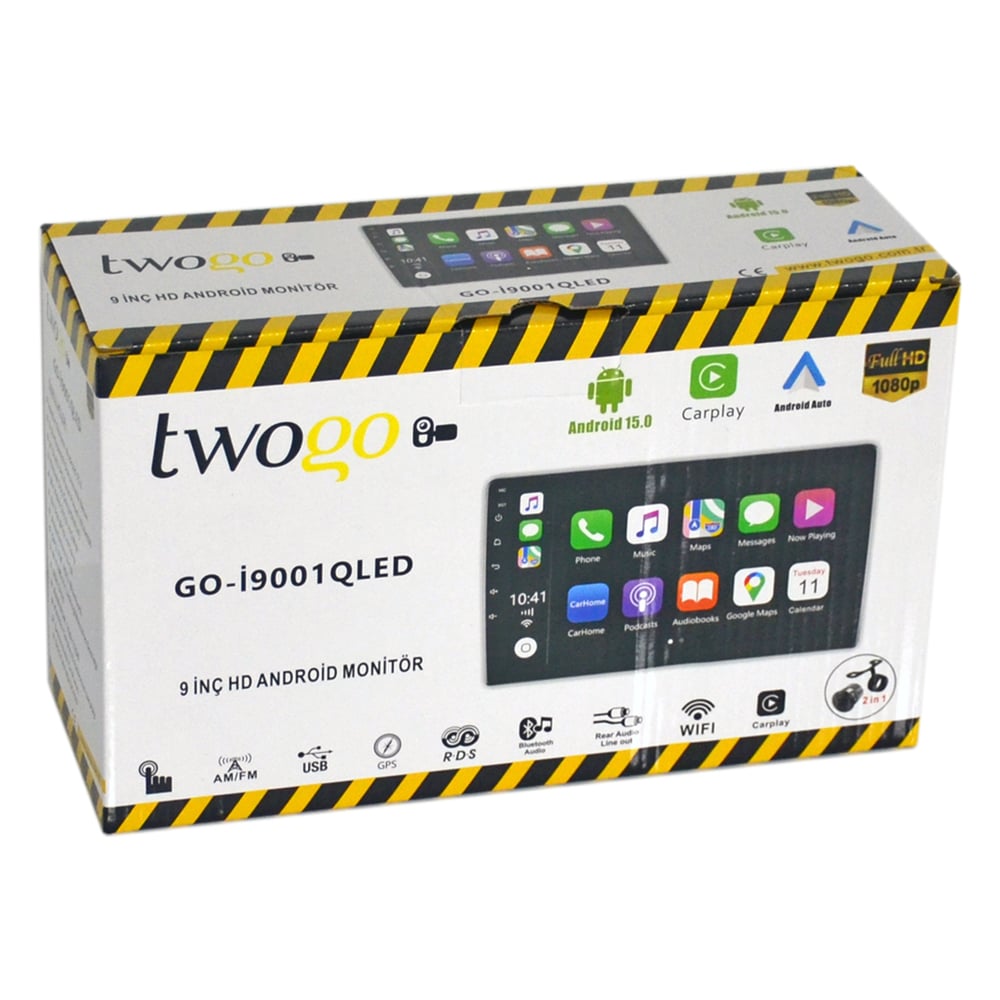 Twogo GO-i9001 Android Monitör 9 inç QLed HD Dokunmatik Ekran (Carplay, 2GB+32GB, 60Wx4, BT)