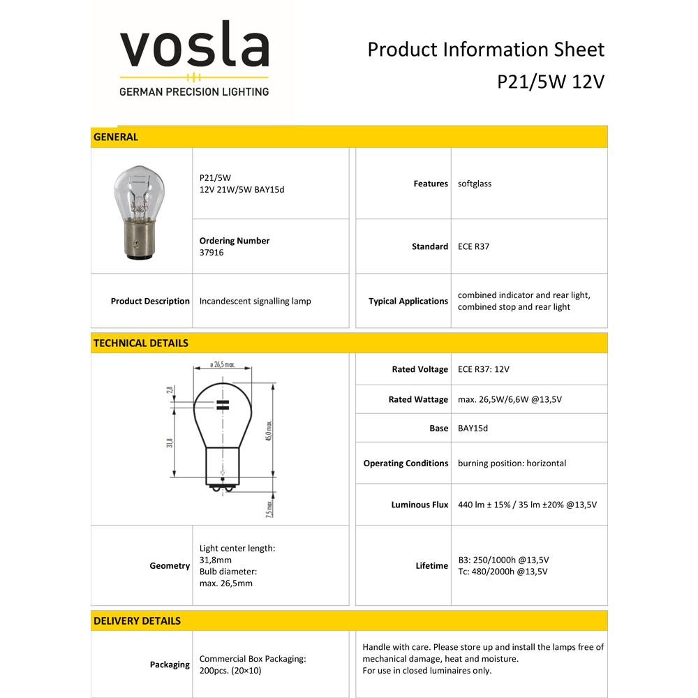 Vosla 12V 1016 Ampul 21/5W BAY15d P21/5W VS37916 (10 lu)