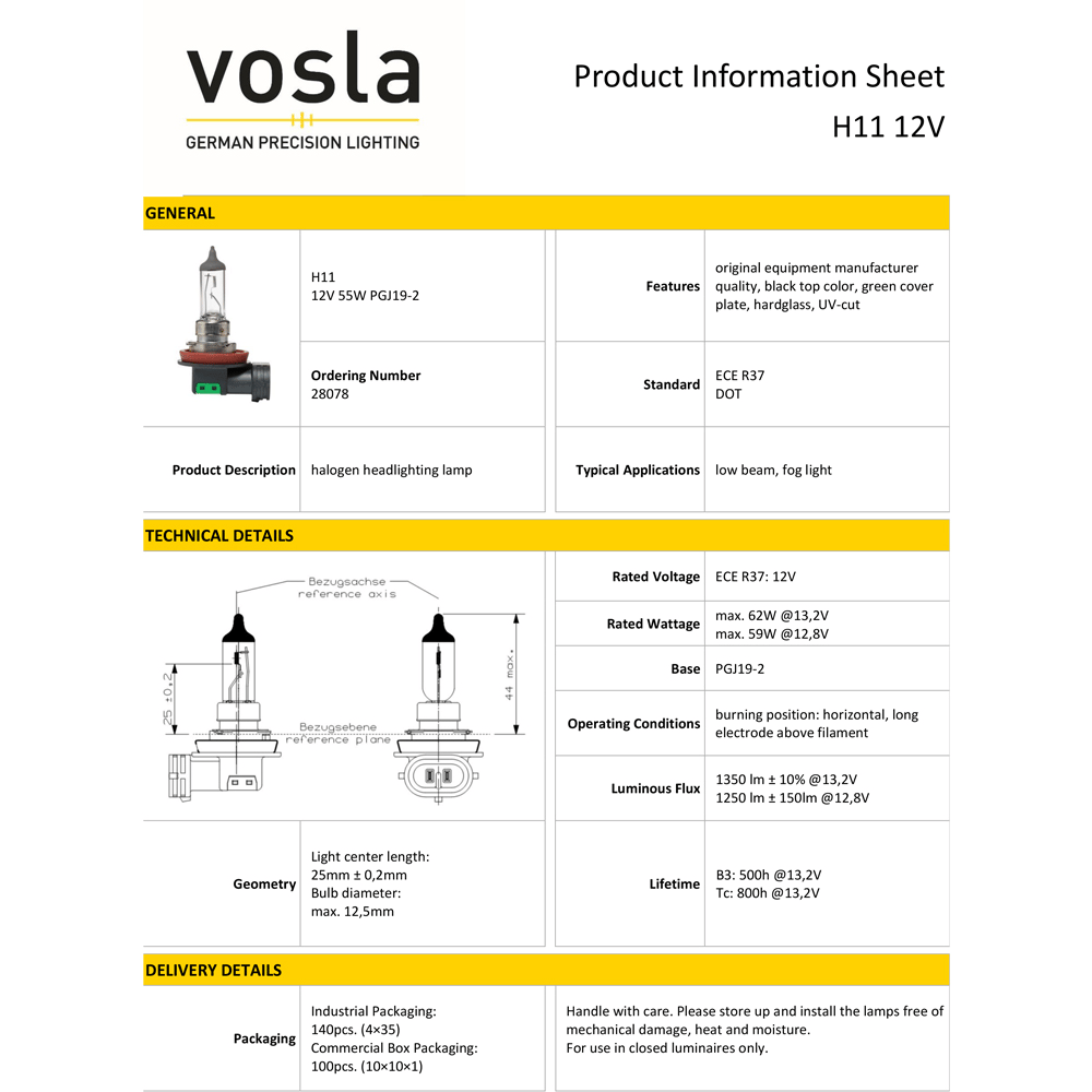 Vosla 12V H11 Ampul 55W PGJ19-2 VS28078 (2 li)