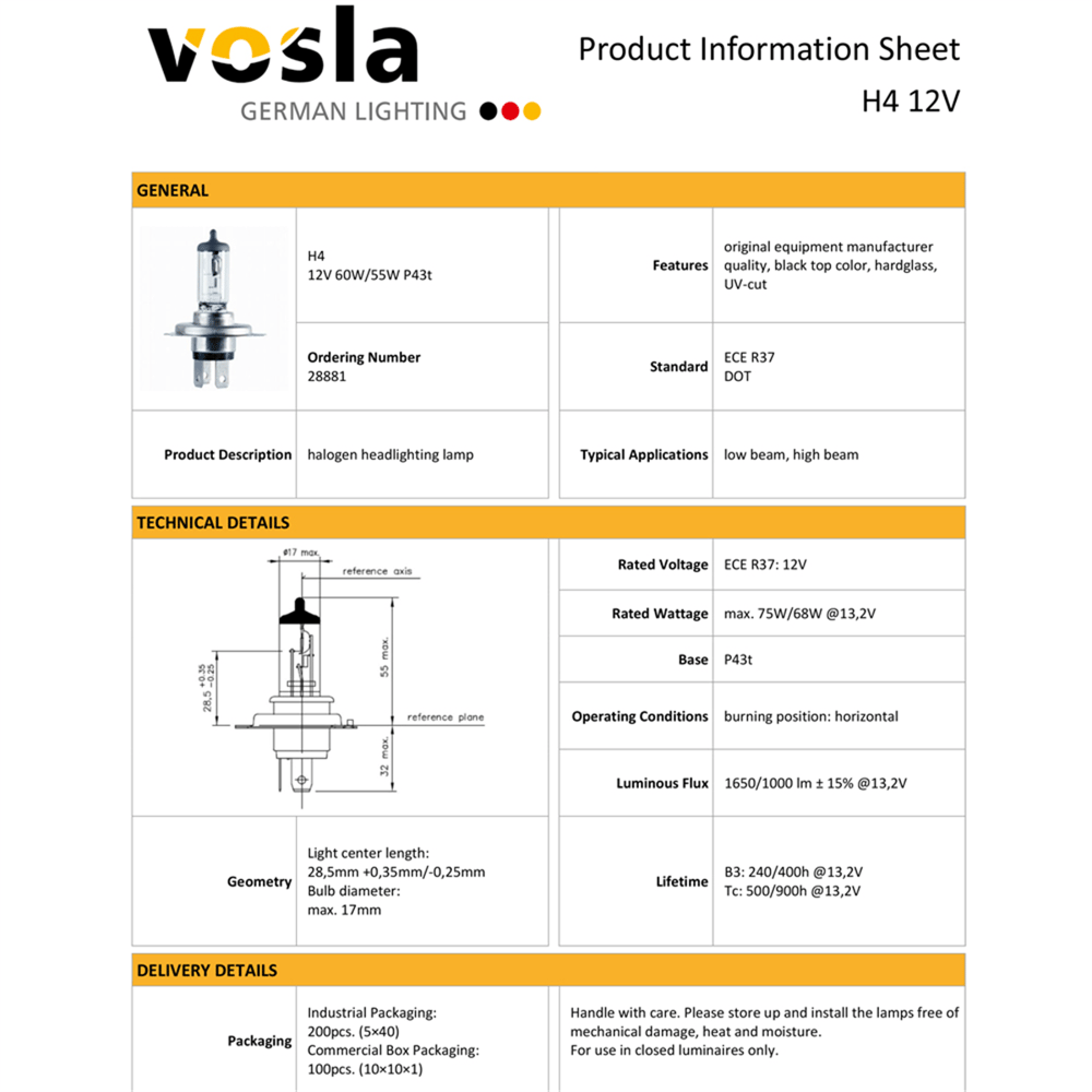 Vosla 12V H4 Ampul 60/55W P43t VS28881 (2 li)