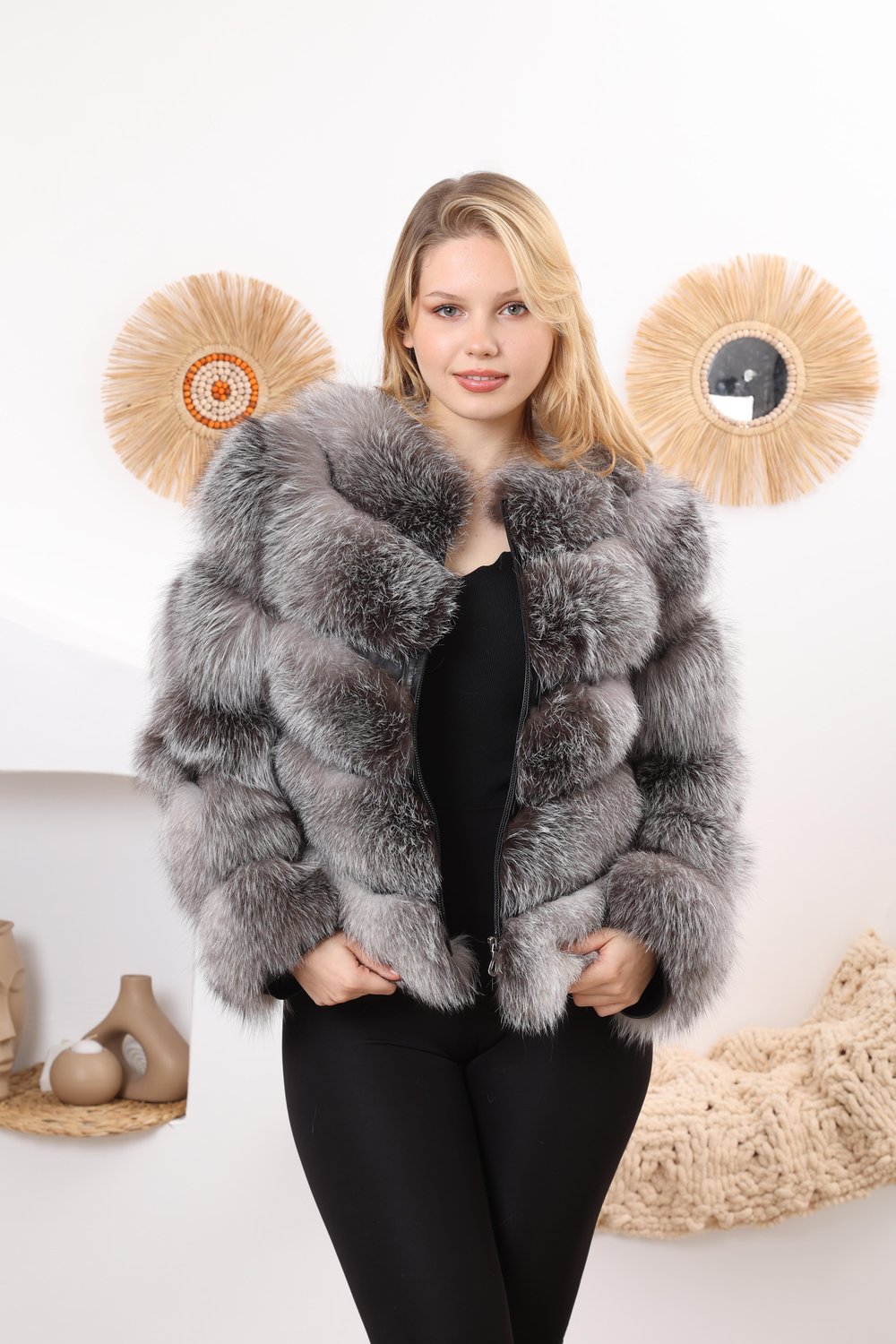 LUX NATURAL FROST Tilki Ceket / Kadınlar için tüm deriden yapılmış kırpılmış ceket, lüks kürk ceket - Gerçek kürk ceket