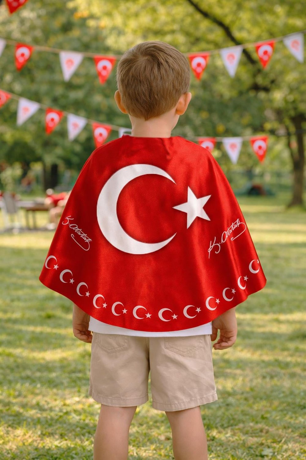 Tarzını Seç Çift Taraflı Ayyıldız Türk Bayraklı Pelerin Gösteri Kostümü 145x73cm