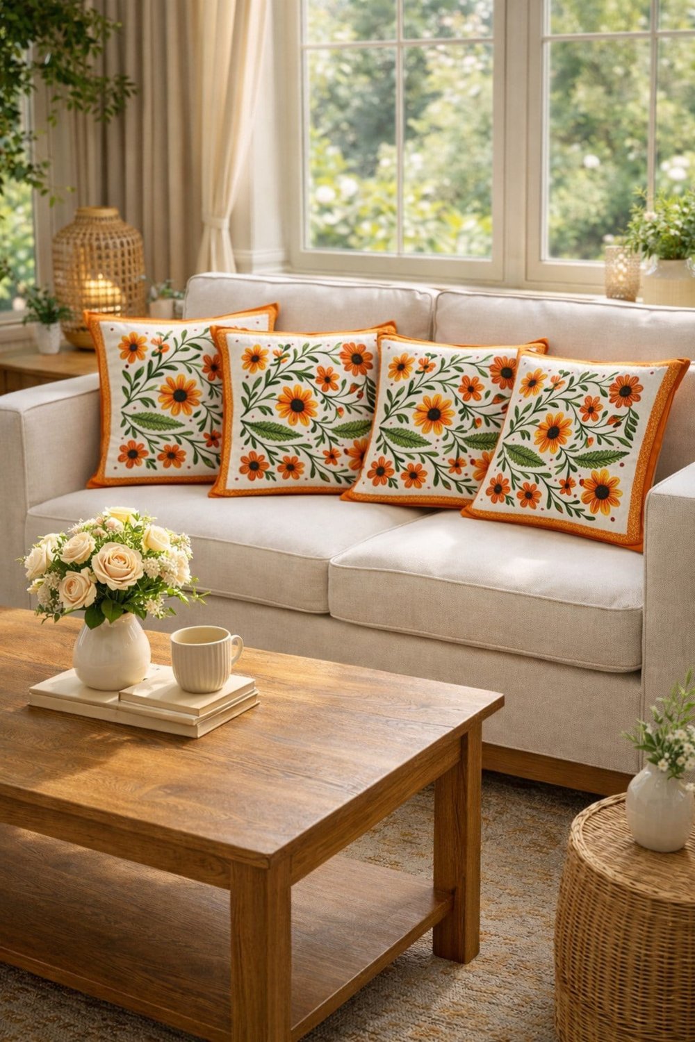 Tarzını Seç Kır Çiçek Desenli Salon Dekoru 4'lü Kırlent Kılıfı 40x38