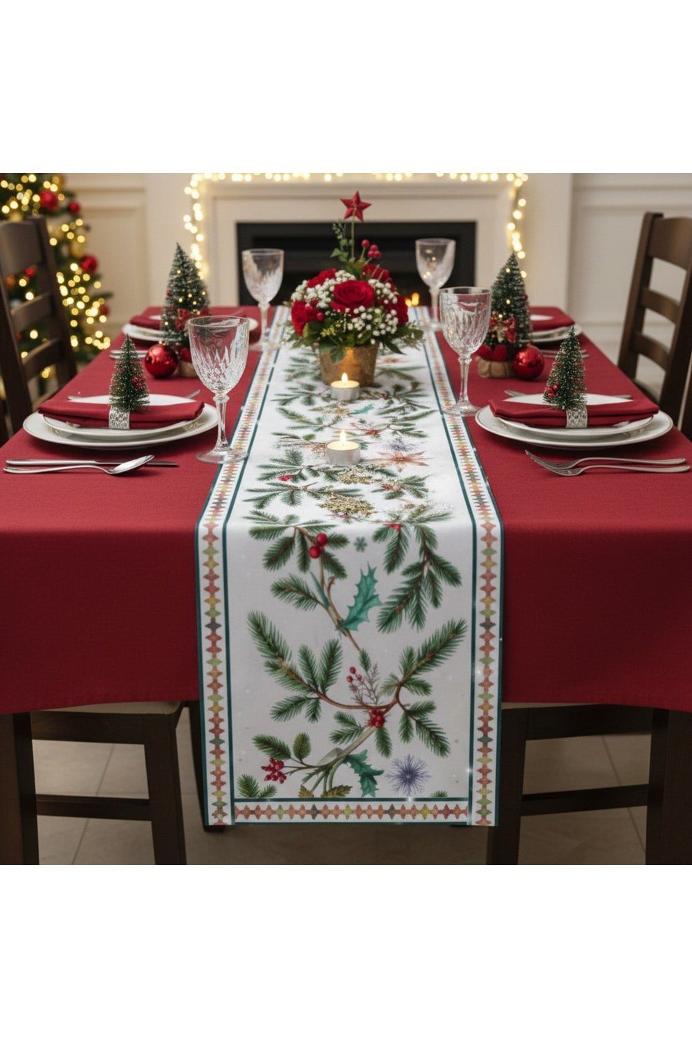 Yılbaşı Temalı Dijital Baskılı Runner Örtüsü Christmas 40x140 cm