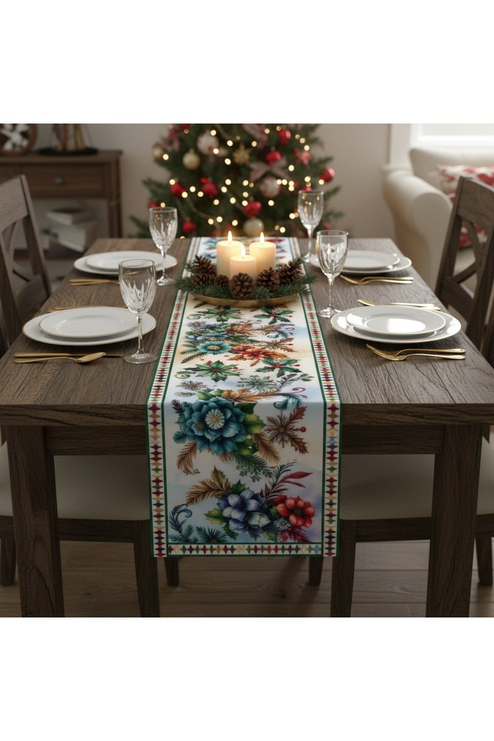 Yılbaşı Temalı Dijital Baskılı Runner Örtüsü Christmas 40x140 cm