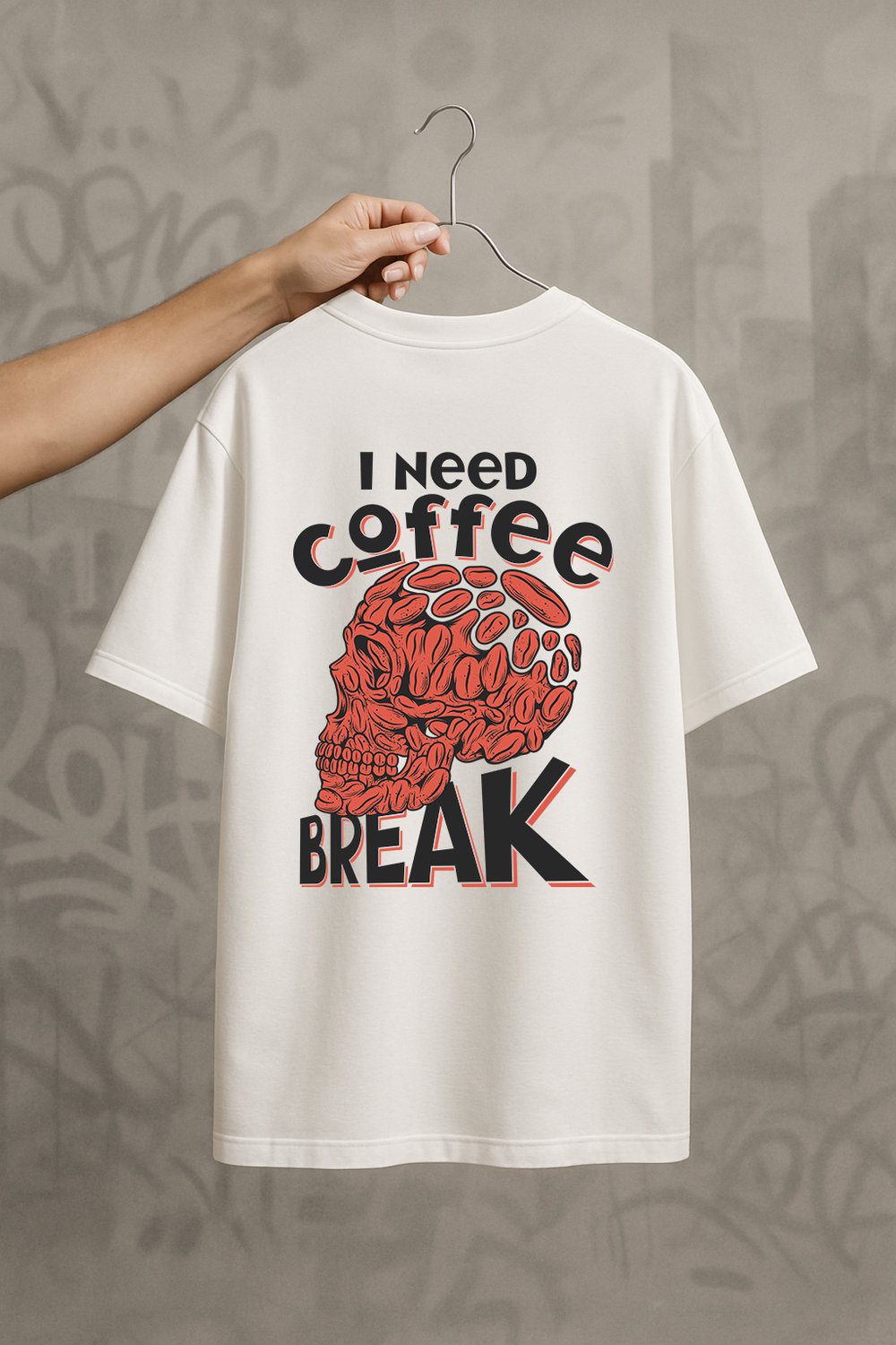 Beyaz 'I Need Coffee Break' Oversize Tişört