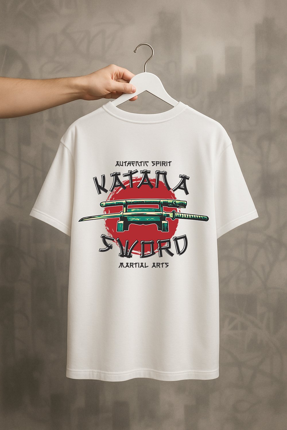 'Katana Sword' Beyaz Oversize Tişört
