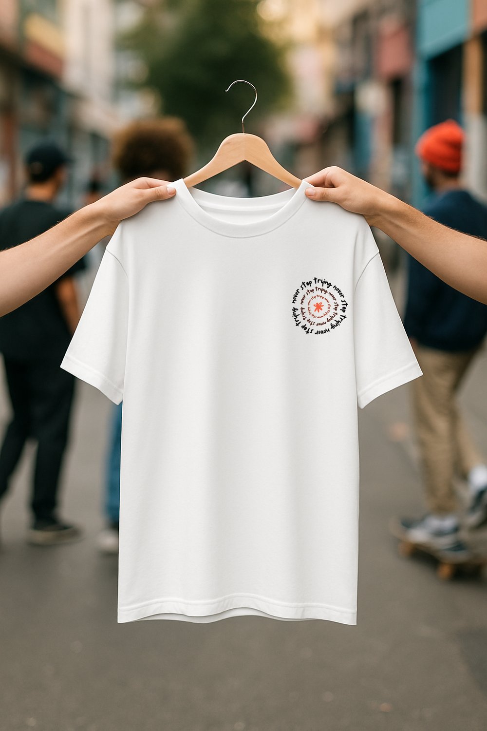 'Never Stop Trying' Beyaz Oversize Tişört