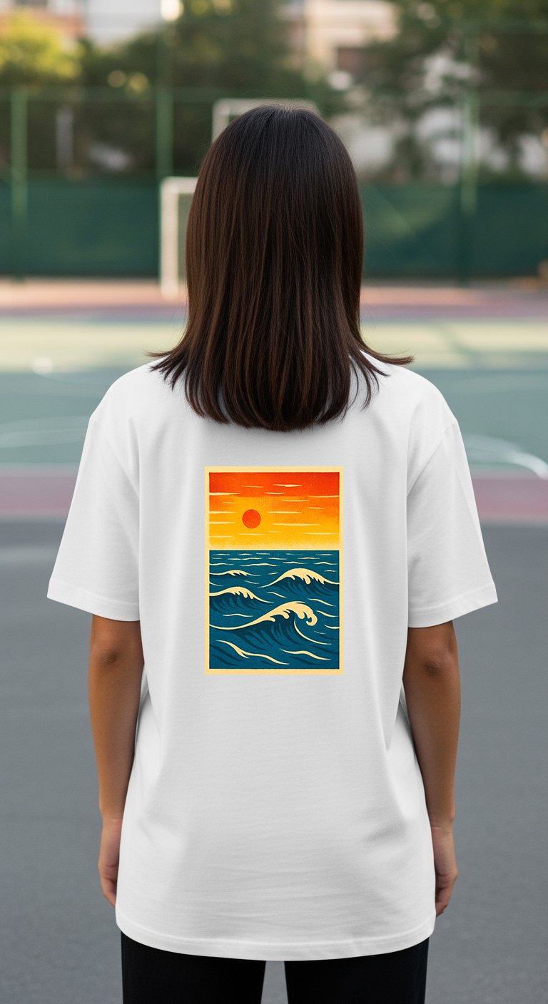 'Sea Waves at Sunset' Beyaz Oversize Tişört
