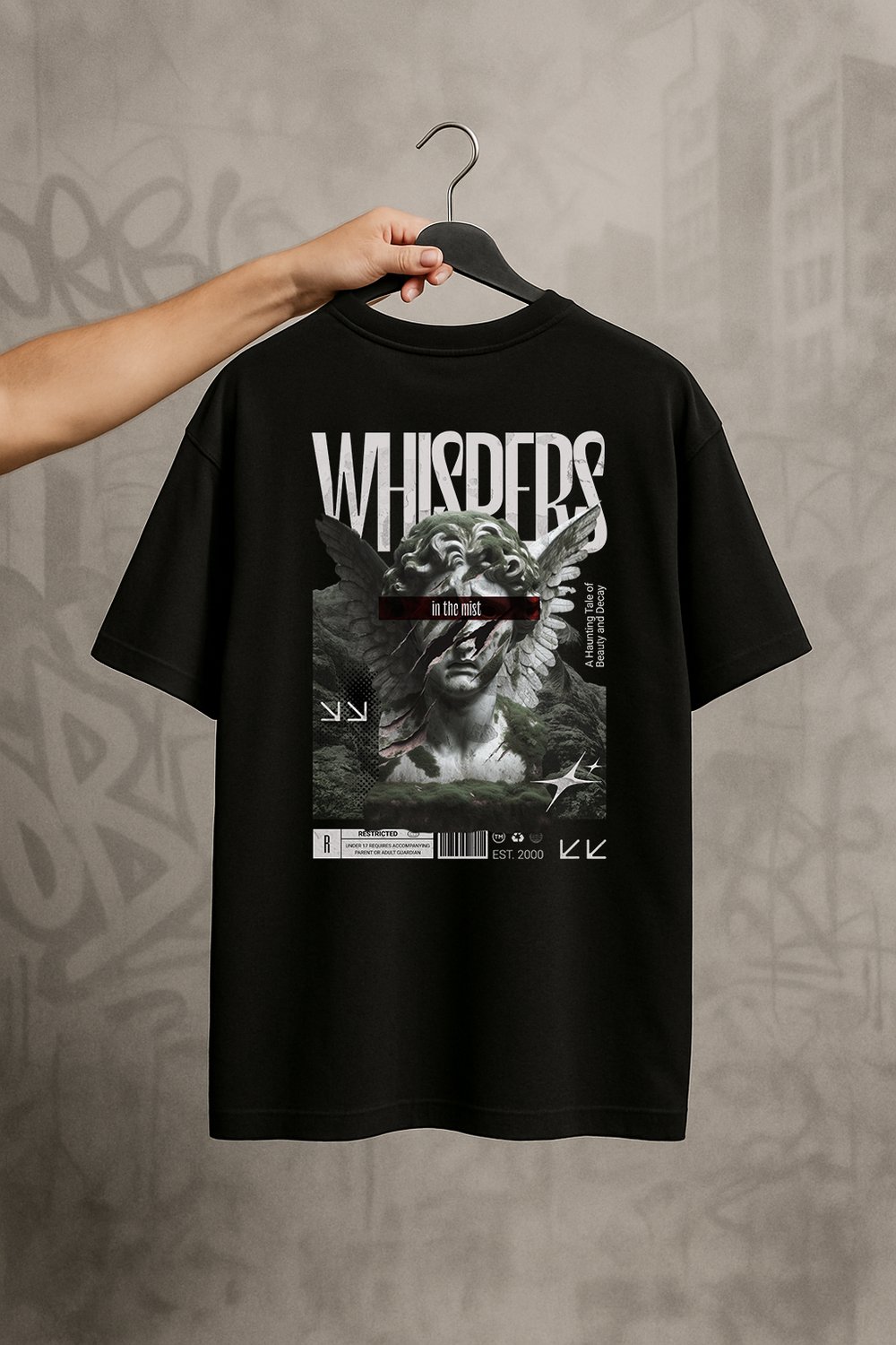 'Whispers in The Mist' Siyah Oversize Tişört