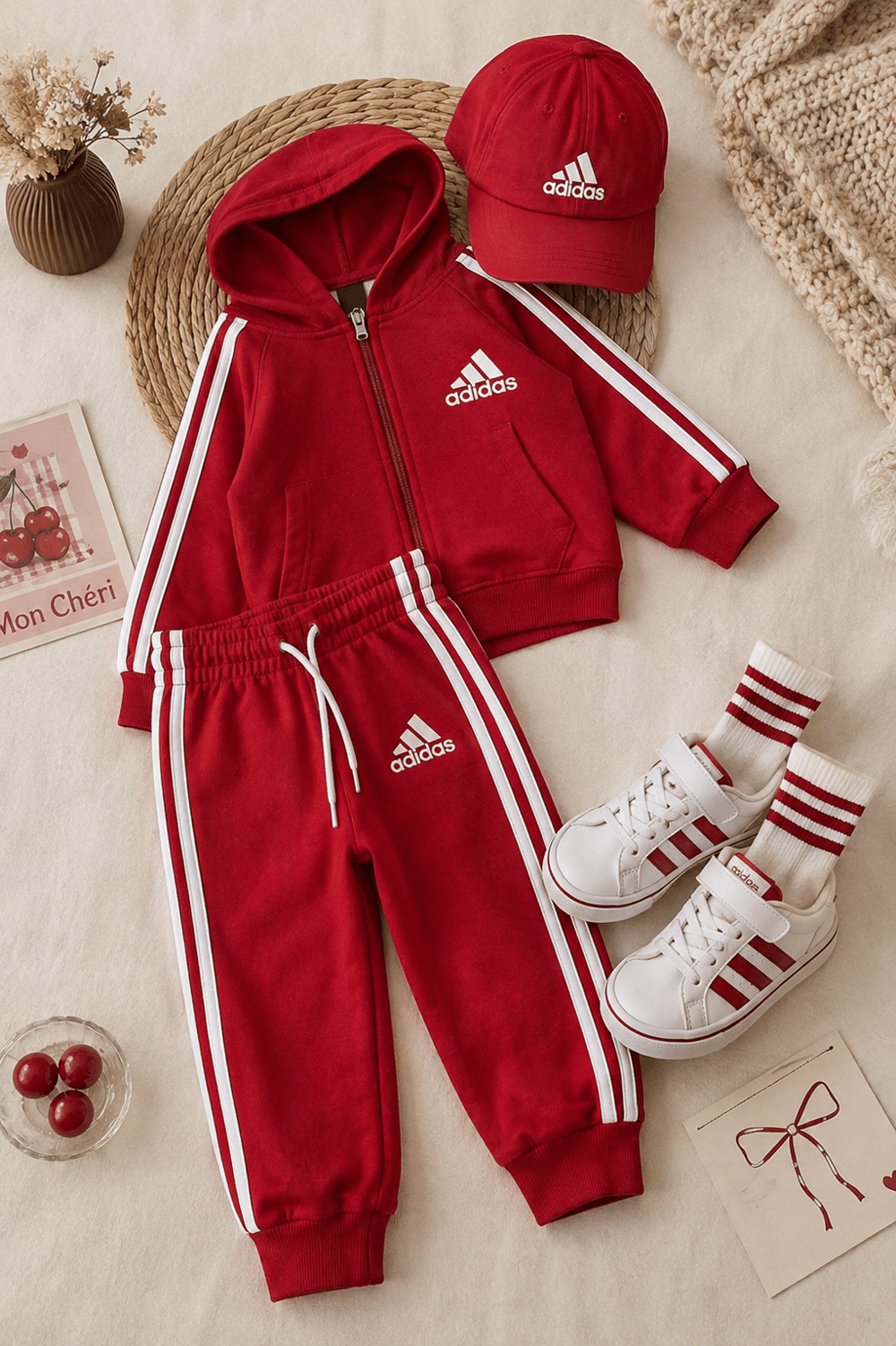 Adidas Kapüşonlu Eşofman Takım Kırmızı