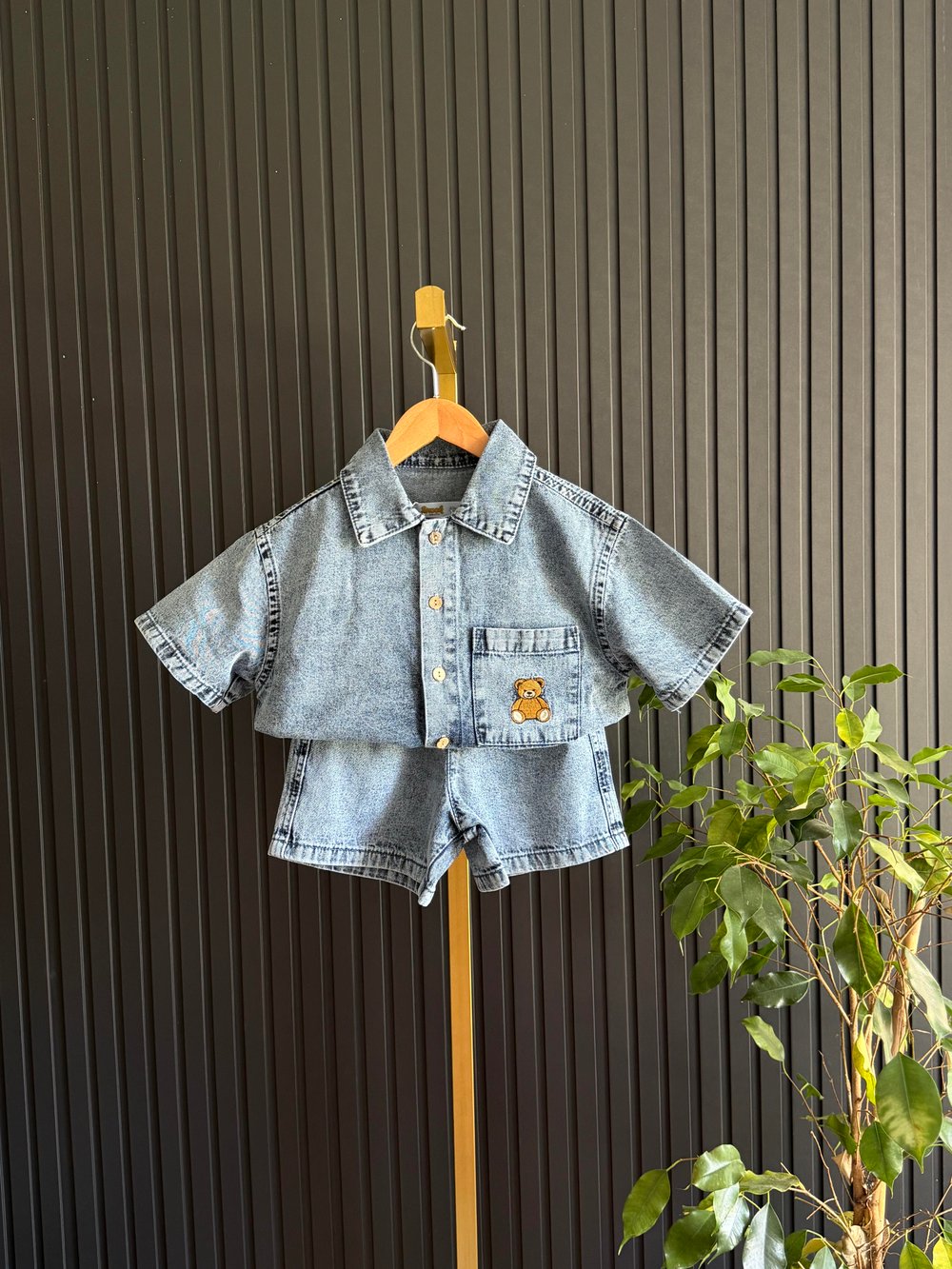 Ayıcık Nakışlı Denim Takım