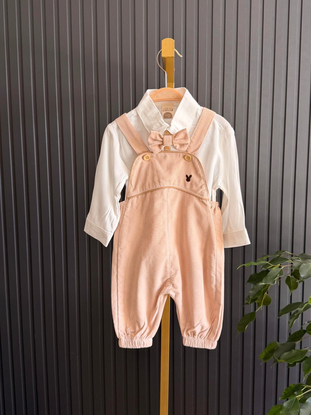 İşleme Detaylı Bebek Salopet Camel