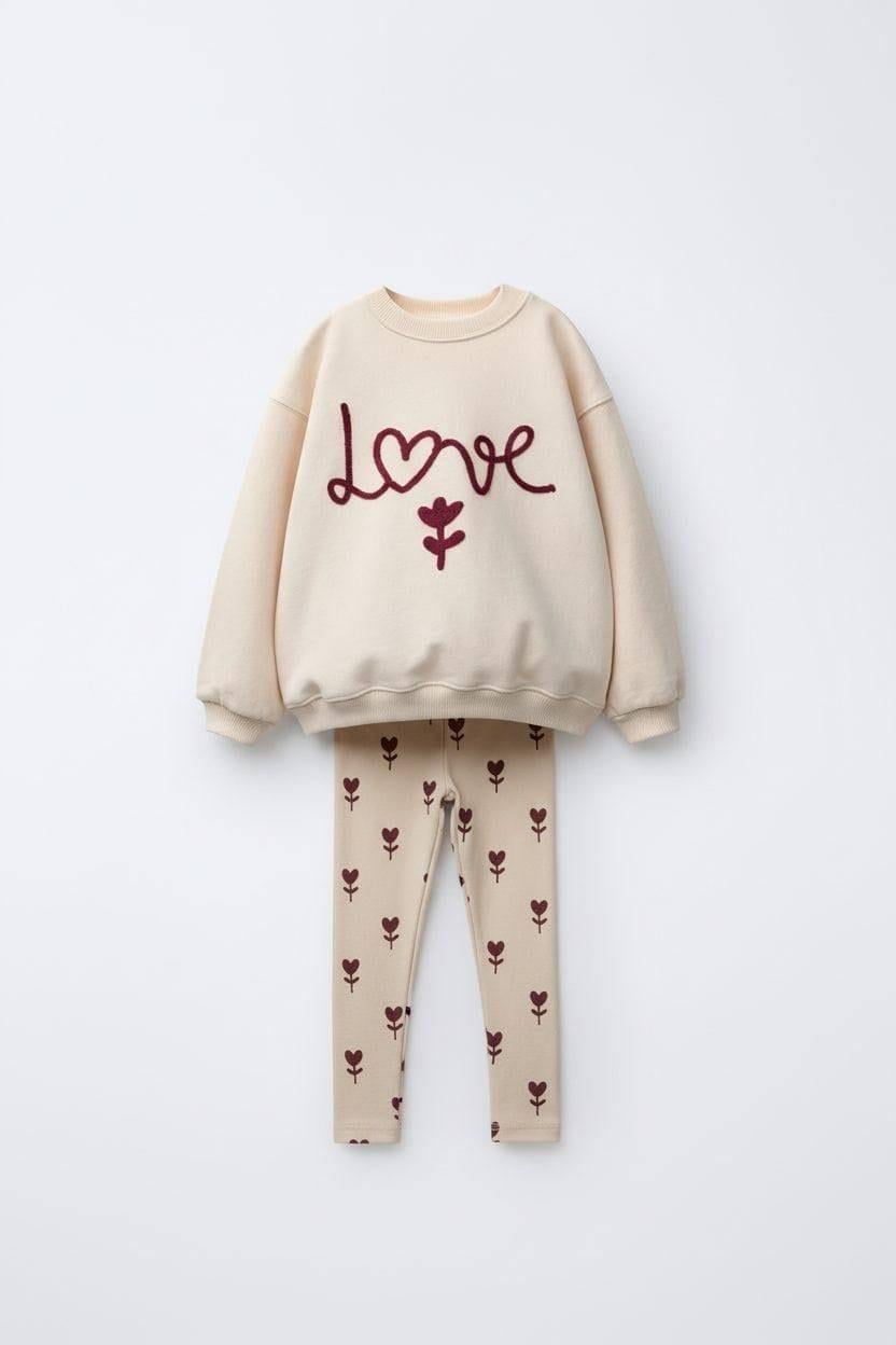 Love Yazılı Taytlı Takım