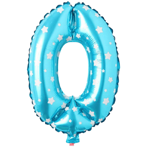 0 Rakam Mavi Yıldızlı Folyo Balon 16''- 36 cm
