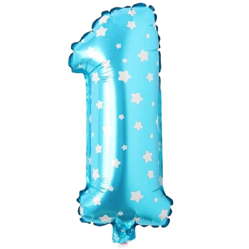 1 Rakam Mavi Yıldızlı Folyo Balon 16''- 36 cm