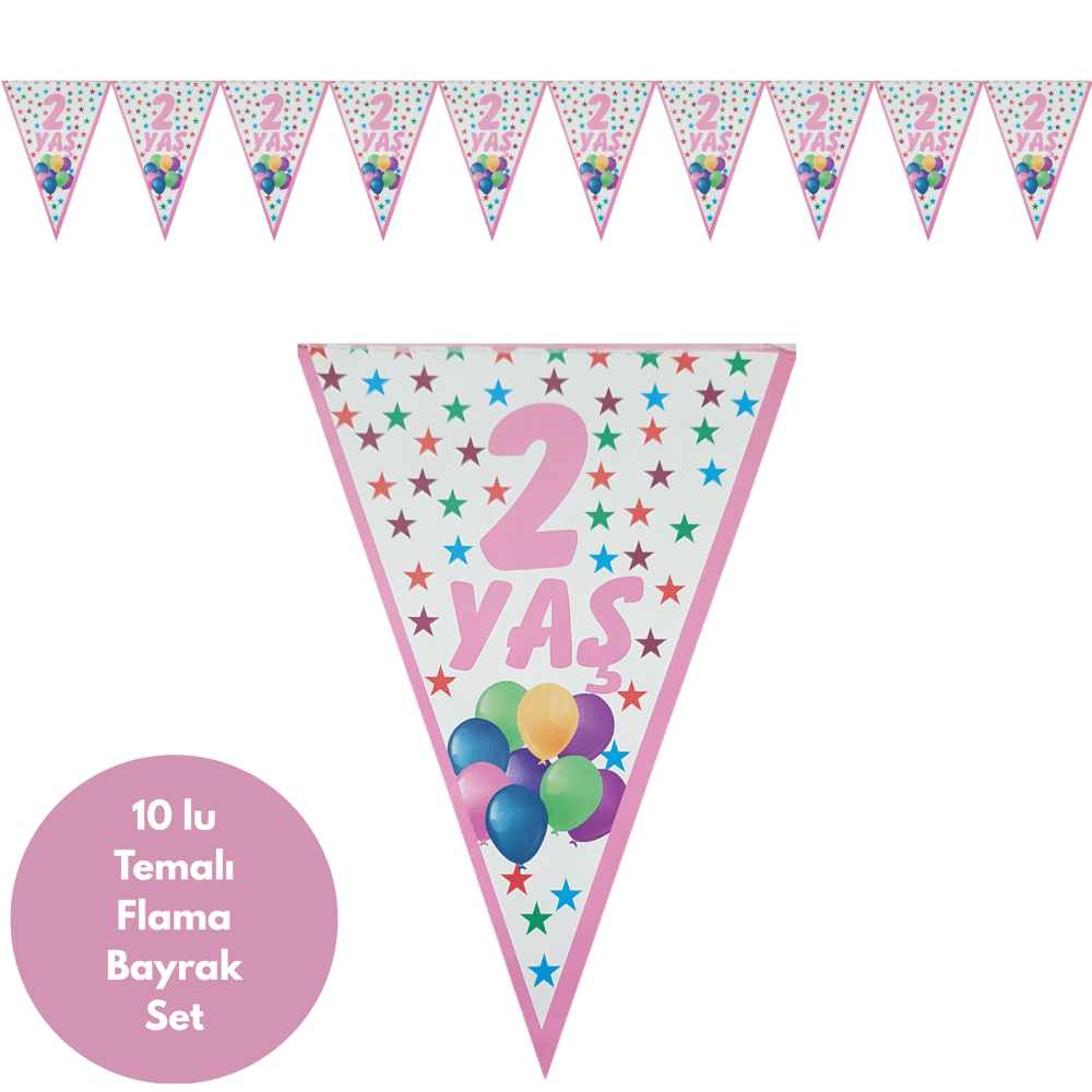 2 Yaş Pembe Flama Bayrak Set Süs