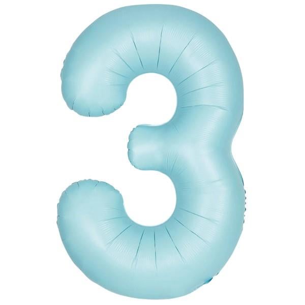 3 Rakam Retro Mavi Folyo Balon 16''- 36 cm