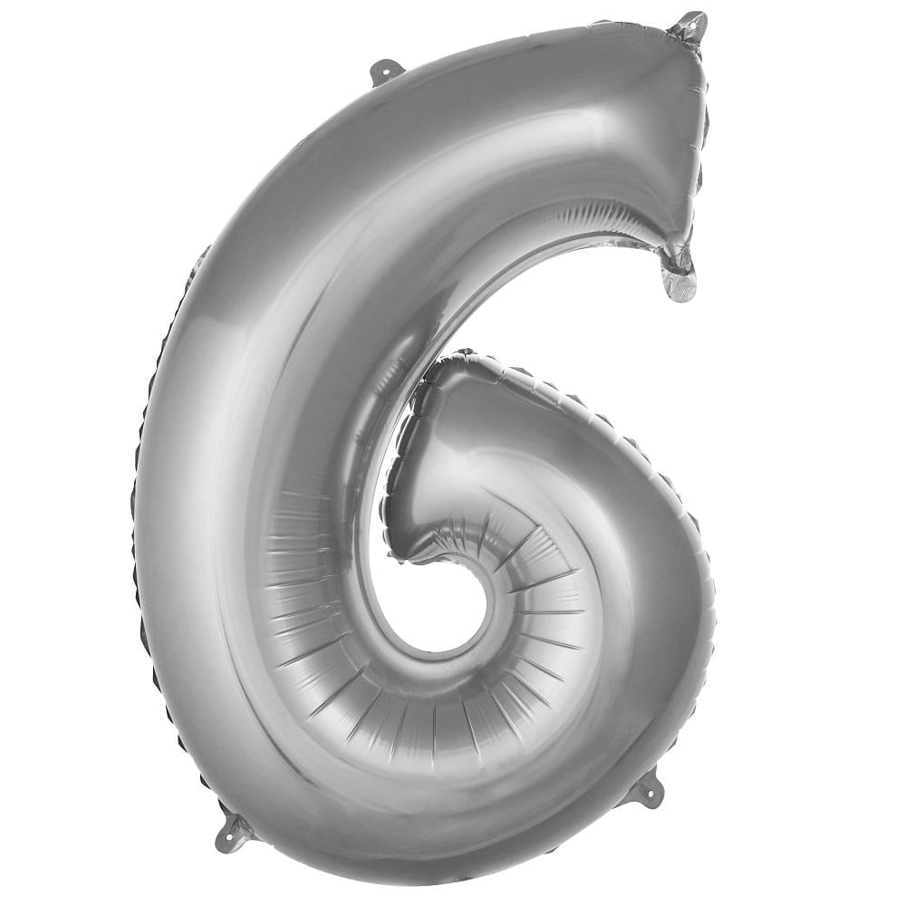 6 Rakam Gümüş Folyo Balon 16''- 36 cm