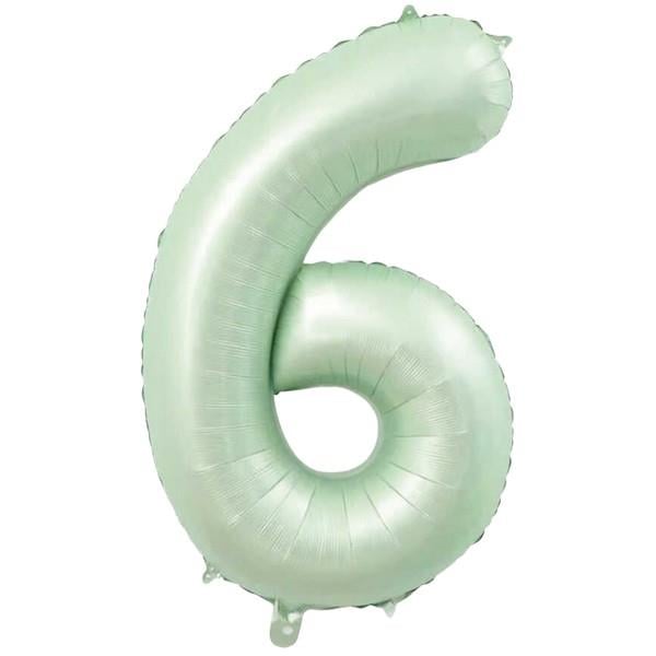 6 Rakam Retro Yeşil Folyo Balon 16''- 36 cm