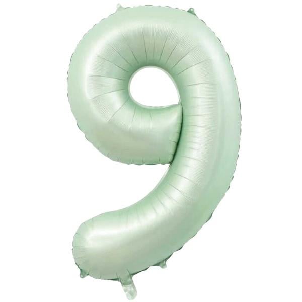 9 Rakam Retro Yeşil Folyo Balon 34''- 76 cm