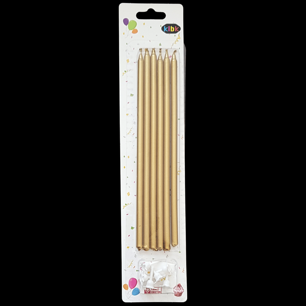 Altın Metalik İnce Uzun Pasta Mum 20 cm * 6 Adet