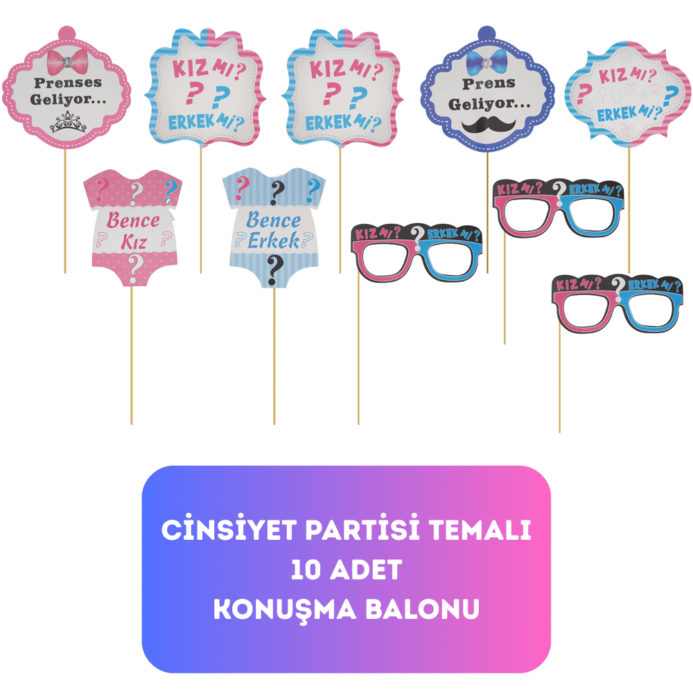 Cinsiyet Partisi Temalı Konuşma Balonu 10 lu Paket - Dekoratif Parti Süsü