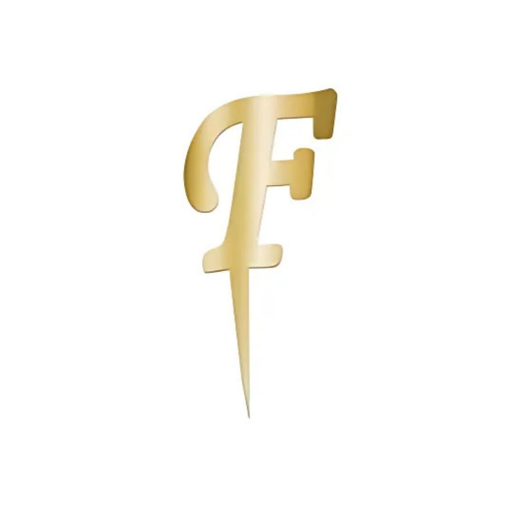 F Harfi Altın Pleksi Pasta Süsü 7 cm
