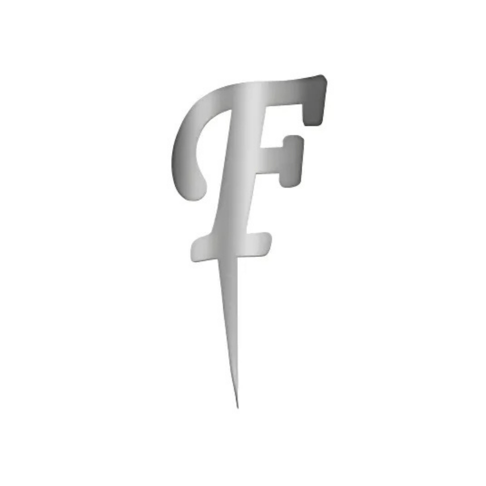 F Harfi Gümüş Pleksi Pasta Süsü 7 cm