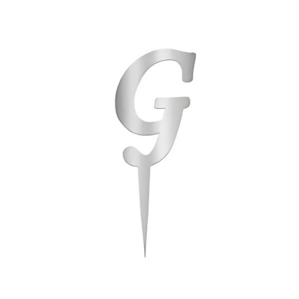 G Harfi Gümüş Pleksi Pasta Süsü 7 cm