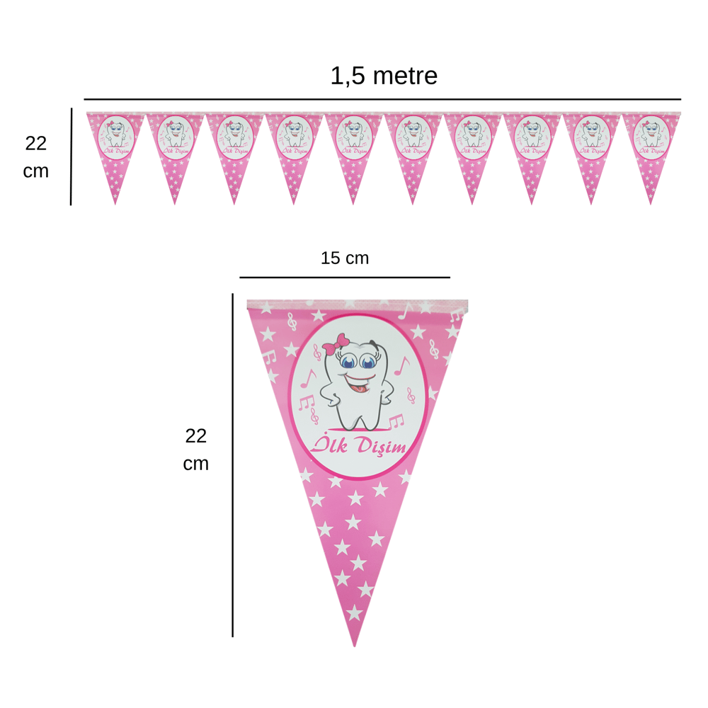 İlk Dişim Notalı Pembe Flama Bayrak Set Süs