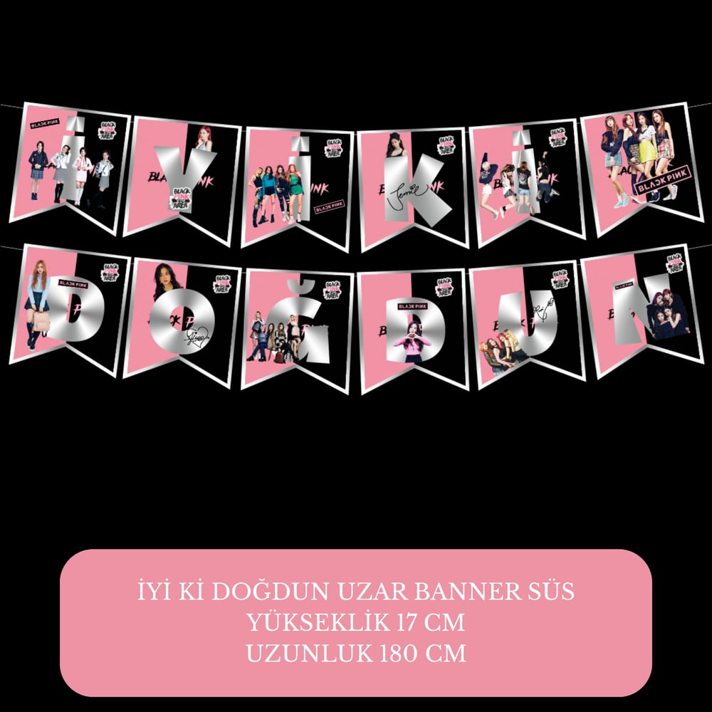 İyi ki Doğdun Black Pink Temalı Uzar Süs Banner – 180 cm