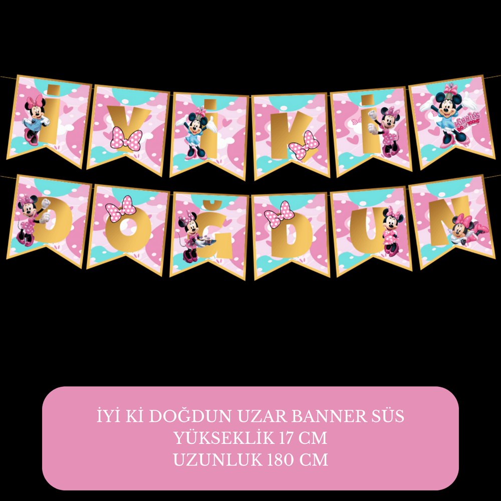 İyi ki Doğdun Minnie Mouse Temalı Uzar Süs Banner – 180 cm
