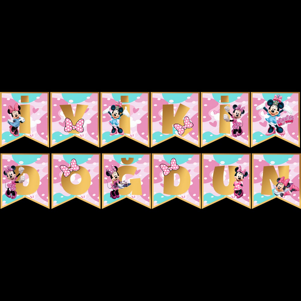 İyi ki Doğdun Minnie Mouse Temalı Uzar Süs Banner – 180 cm