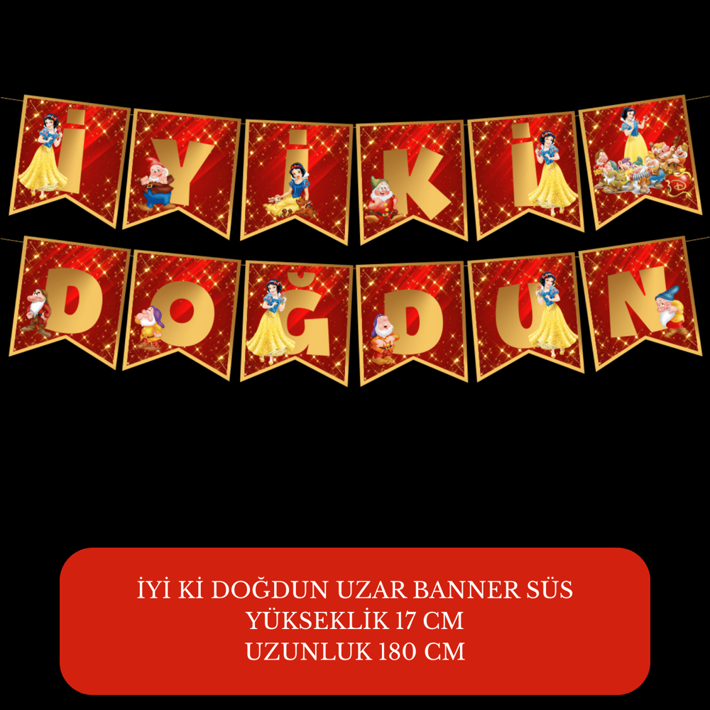 İyi ki Doğdun Pamuk Prenses Temalı Uzar Süs Banner – 180 cm