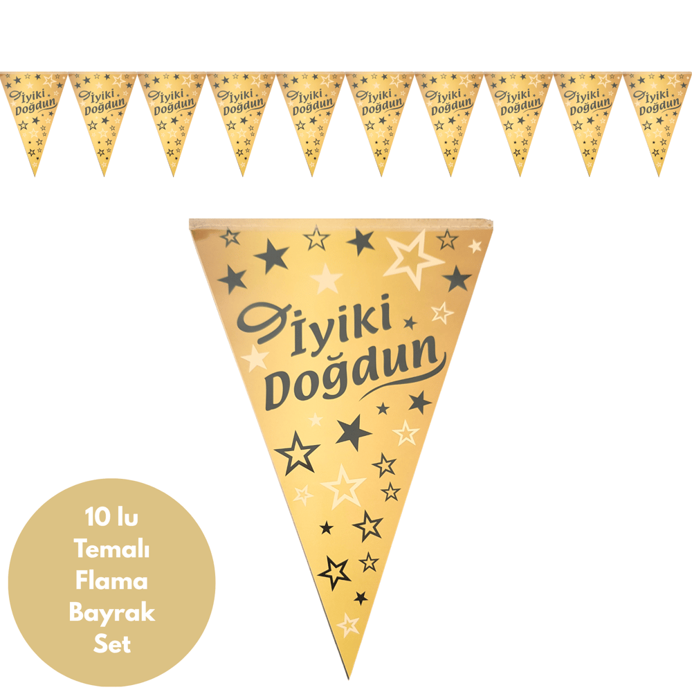 İyiki Doğdun Altın Siyah Flama Bayrak Set Süs