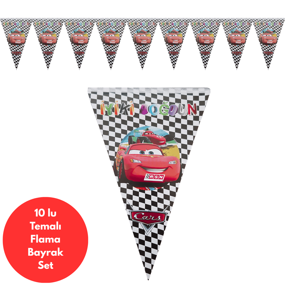 İyiki Doğdun Cars Temalı Flama Bayrak Set Süs