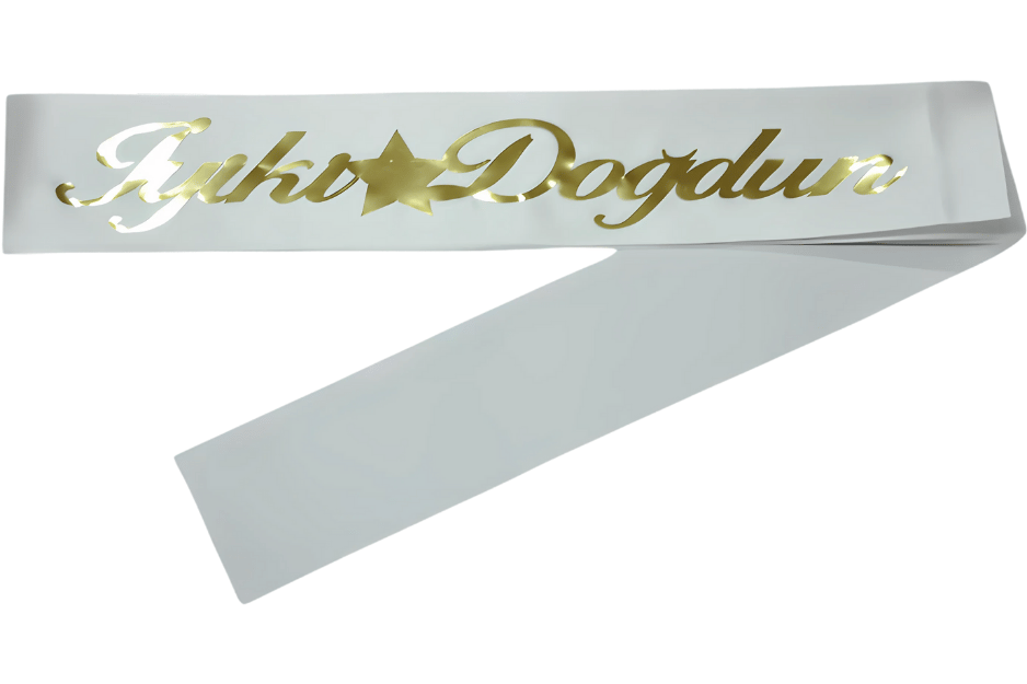 İyiki Doğdun Kuşak Beyaz Üzeri Altın