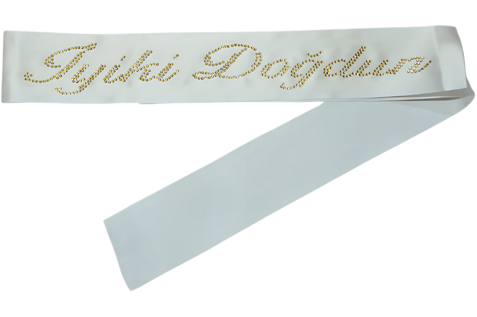İyiki Doğdun Kuşak Beyaz Üzeri Altın Taşlı