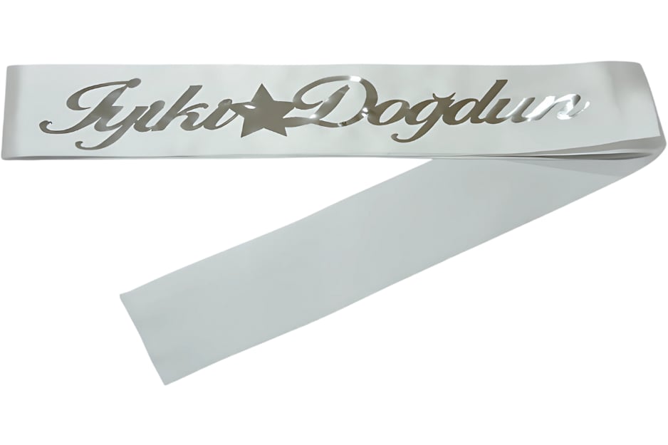 İyiki Doğdun Kuşak Beyaz Üzeri Gümüş