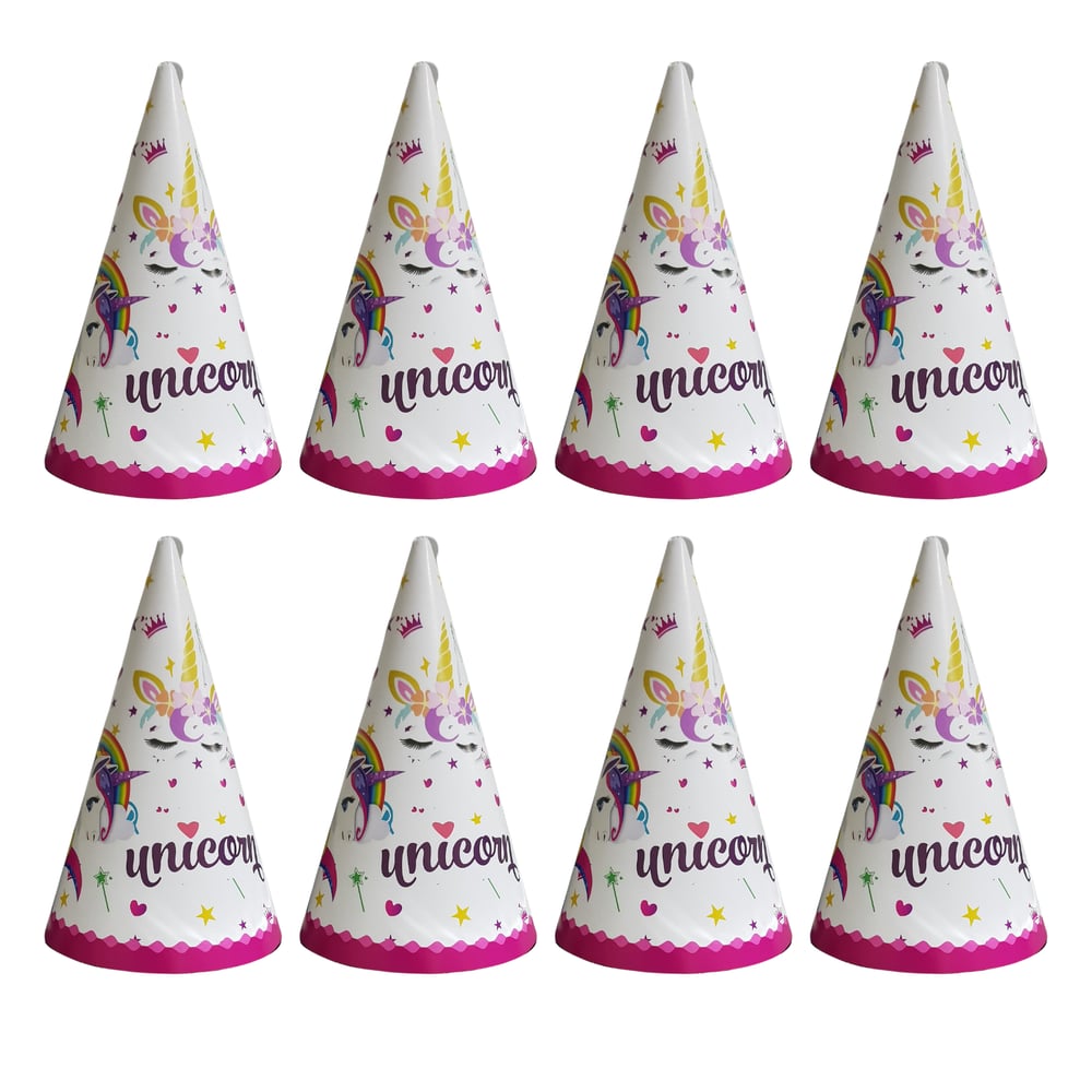 Karton Parti Şapkası Unicorn Temalı 8 Adet