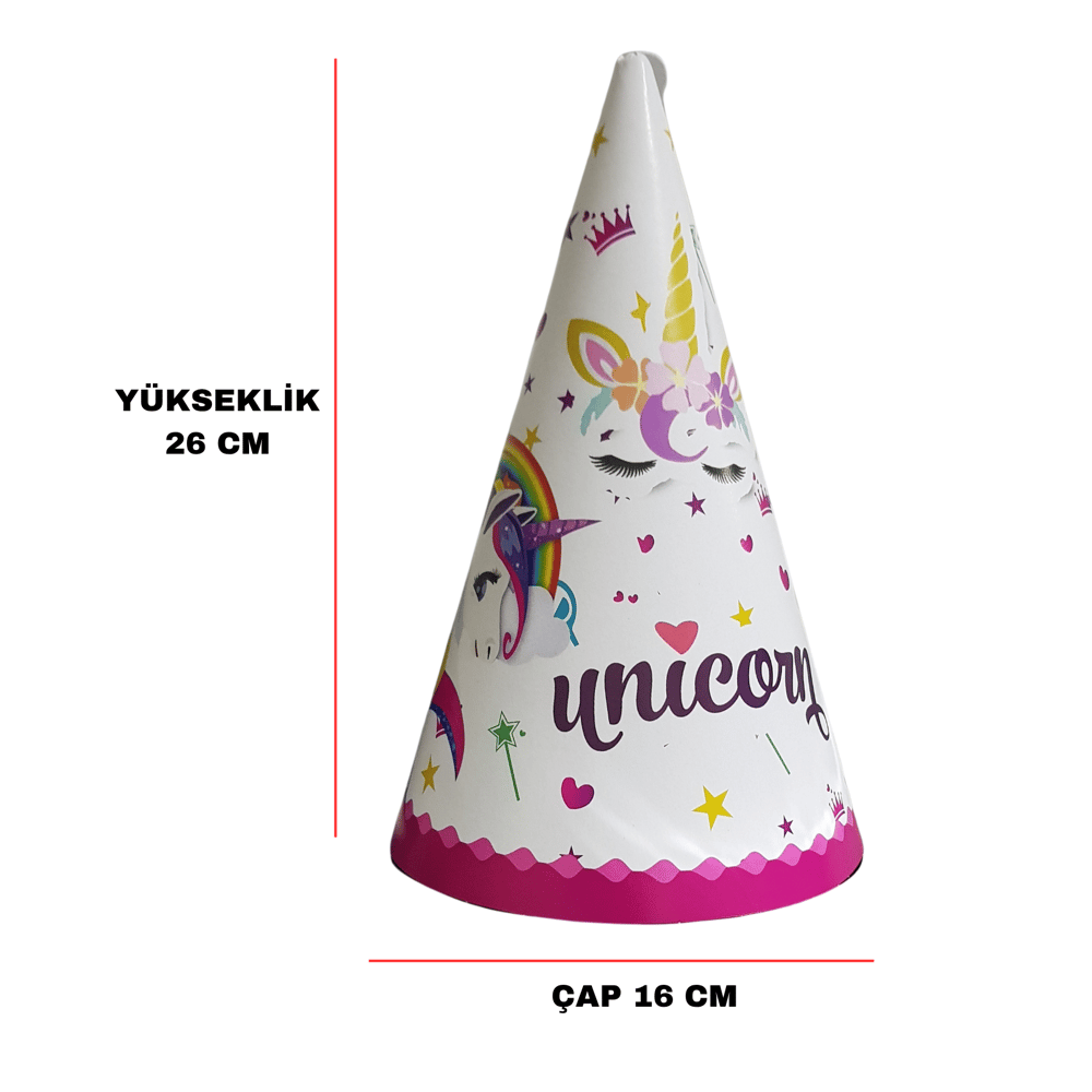 Karton Parti Şapkası Unicorn Temalı 8 Adet