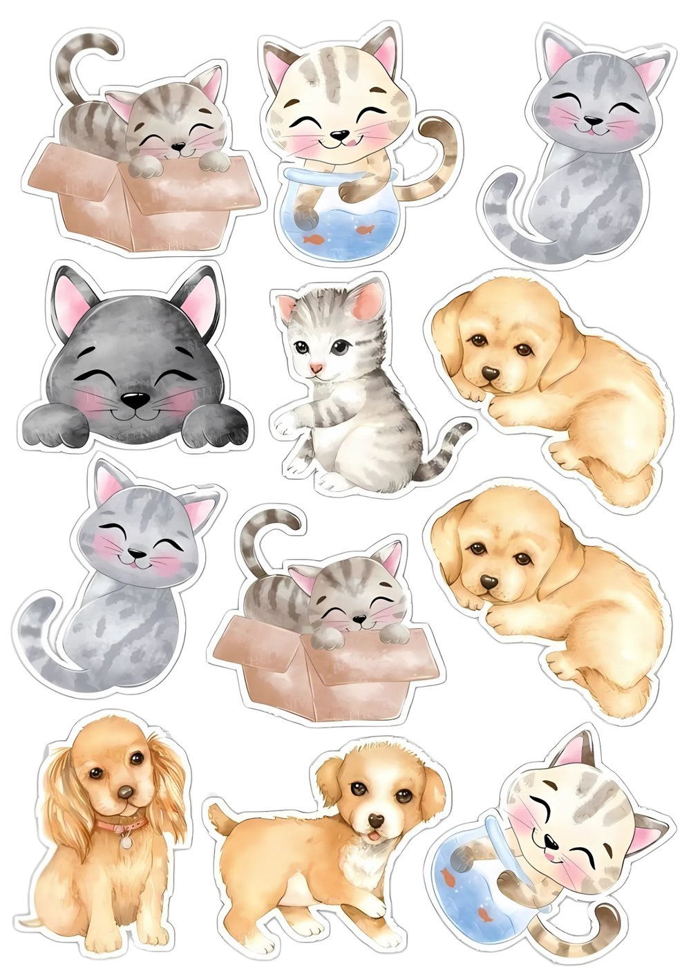 Kedi ve Köpekler Yenilebilir Cupcake ve Pasta Resim Baskı