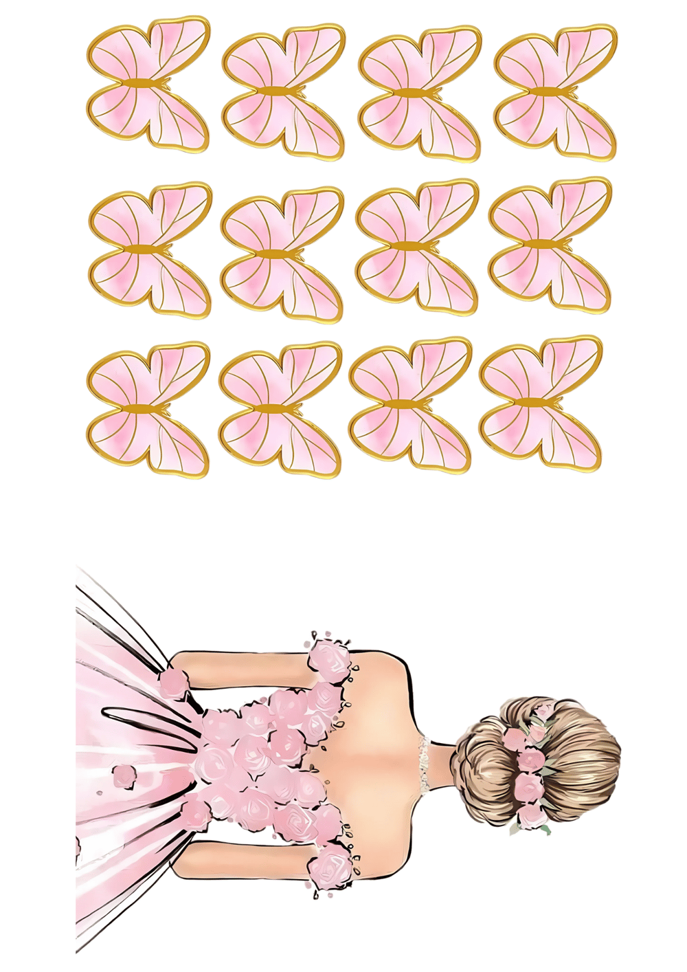 Kelebek ve Kız Yenilebilir Cupcake ve Pasta Resim Baskı