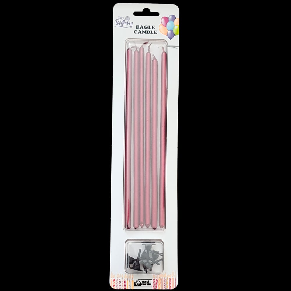 Kırmızı Metalik İnce Uzun Pasta Mum 20 cm * 6 Adet