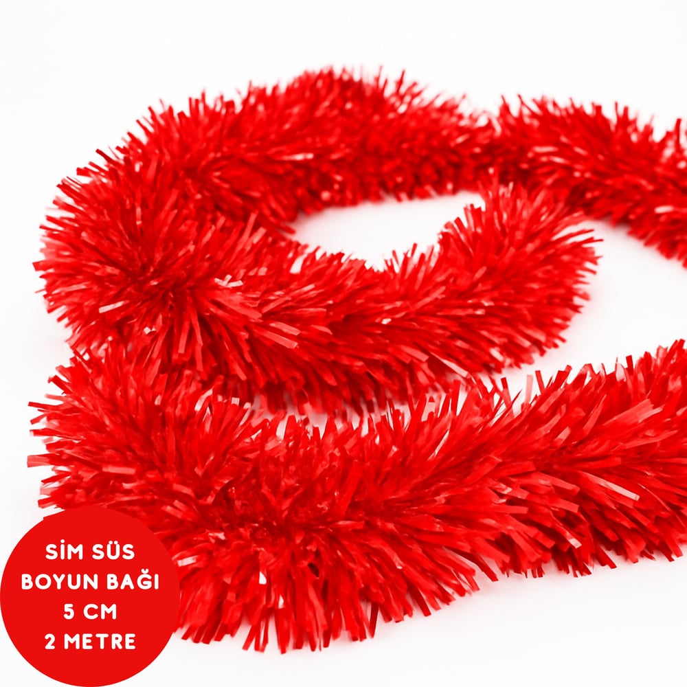 Kırmızı Renkli Sim Süs Boyun Bağı – Yılbaşı ve Parti Simi (Tekli) 2 Metre